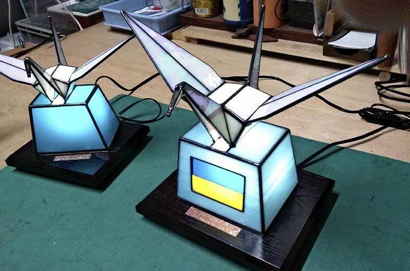 stained glass cranes