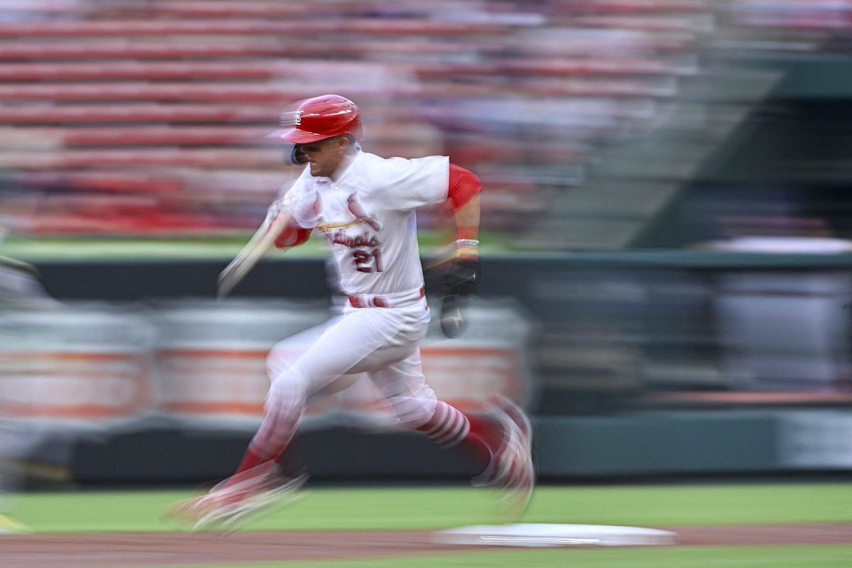 Lars Nootbaar of the St. Louis Cardinals runs the bases against