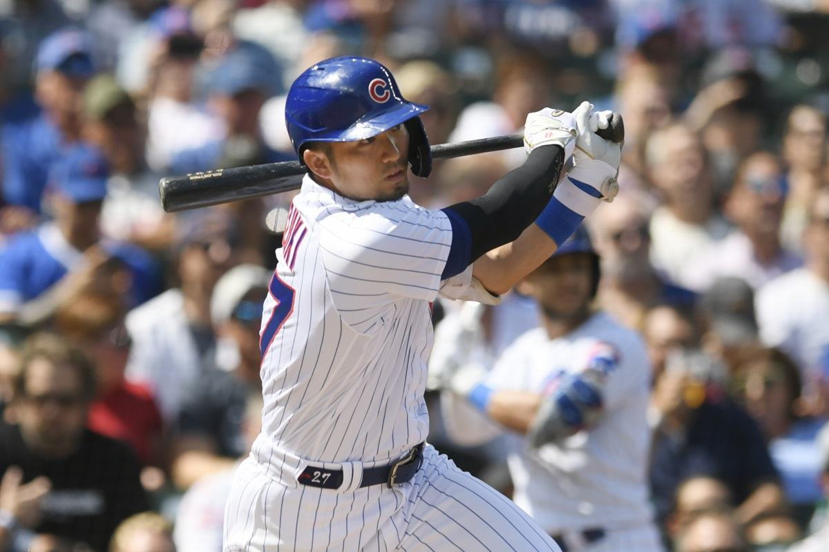 Cody Bellinger of the Chicago Cubs bats during the first inning of