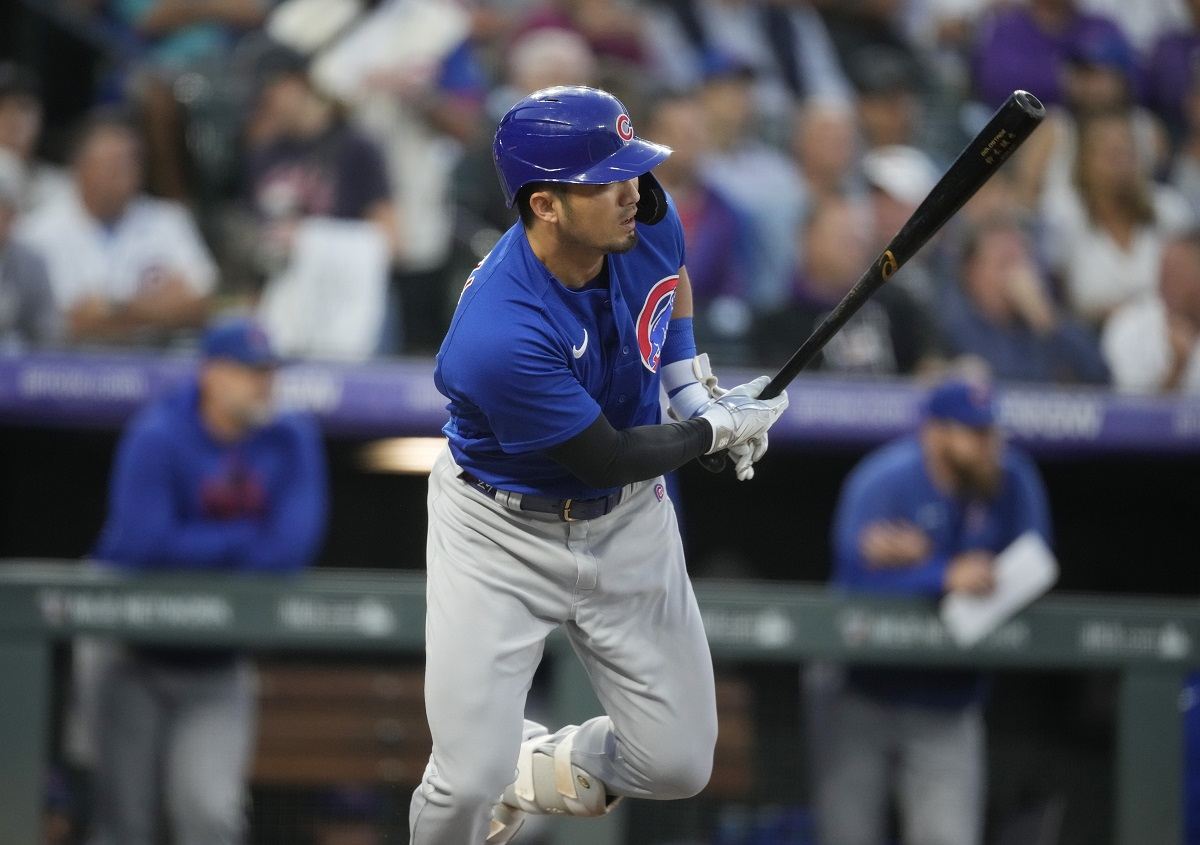 Arizona, USA. 25th Mar, 2022. Seiya Suzuki of the Chicago Cubs bats in the  first inning of a spring training baseball game against the Colorado  Rockies on March 25, 2022, in Mesa