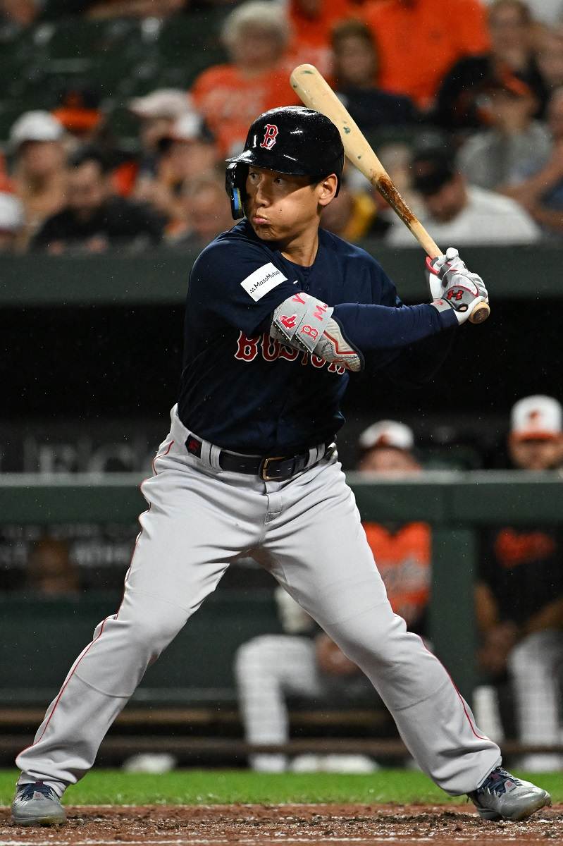 Jorge Mateo of the Baltimore Orioles bats against the Boston Red Sox