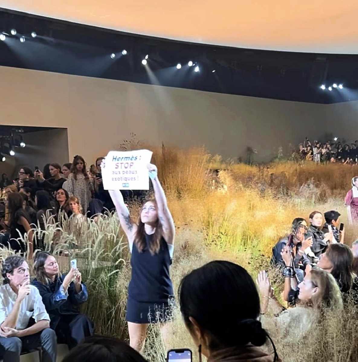 Climate change protester crashes Louis Vuitton catwalk show in Paris